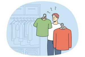 Man choose what to wear in wardrobe vector