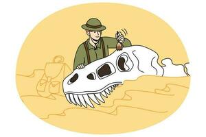 paleontólogo trabajando con dinosaurio fósiles vector