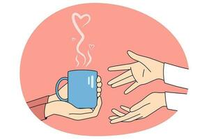 People sharing cup of tea with friend vector