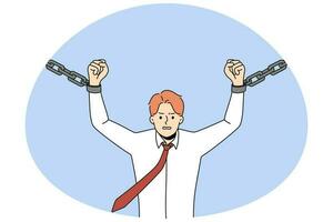 Motivated man break chains striving for independence vector