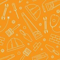 Vector seamless pattern on an orange background for the International Labor Day with tools