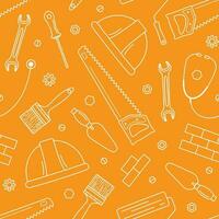 Vector seamless pattern on an orange background for the International Labor Day with tools