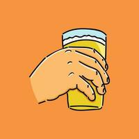 hand hold beer in orange background vector illustration design