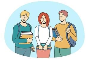 Smiling students with backpacks and books vector