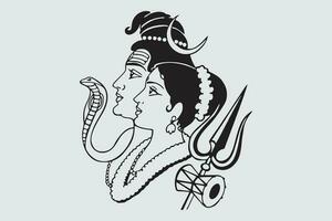 Vector graphic of Lord Shiva with goddess Parvati. Individually on a white background.