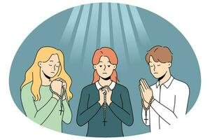 People with rosary praying vector