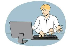 Businessman typing on computer with numerous hands vector