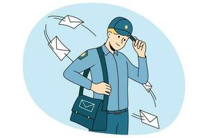 Smiling postman delivering letters vector