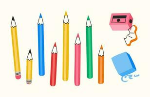 Color pencils set sharpener and eraser vector illustration