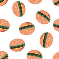 Burger hamburger doodle seamless pattern vector illustration