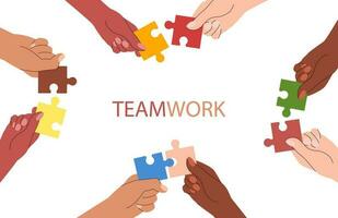 Teamwork concept background with making puzzle vector illustration