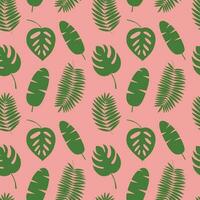 Vector tropical palm leaves seamless pattern. Monstera leaf and banana palm leaves on pink background