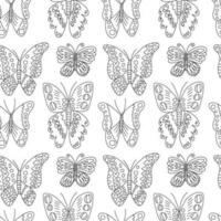 Vector butterflies seamess pattern. Hand drawn butterfly black and white pattern