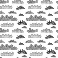 Vector doodle clouds seamless pattern. Hand drawn clouds with ornament background