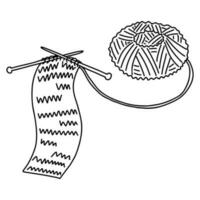 Knitting process. Hand drawn doodle style. Vector illustration isolated on white. Coloring page.