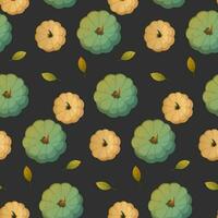 Seamless pattern of whole pumpkins on black background vector