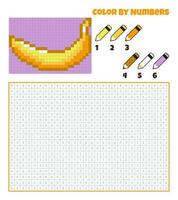 Color by numbers. Education game for children. Fruit, fruits, banana. Coloring book with numbered squares. Pixel art. Graphic task for kids. vector