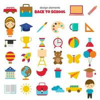 Back to school cartoon collection. Big set of colorful school supplies. Subjects for education. isolated vector design elements in flat style on white background.