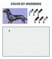 Color by numbers. Education game for children. Dog, dachshund, pets, animal. Coloring book with numbered squares. Pixel art. Graphic task for kids. vector