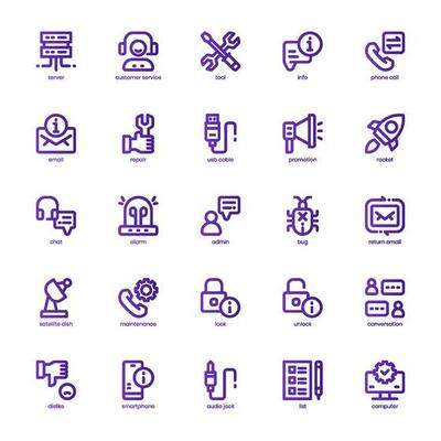 Tech Support Icon pack for your website design, logo, app, and user interface. Tech Support Icon basic line gradient design. Vector graphics illustration and editable stroke.