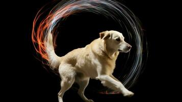 un juguetón vídeo de un perro persiguiendo sus cola en círculos, exhibiendo sus sin límites energía y puro alegría, ai generado foto