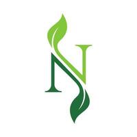 letter N with leaf concepts N logo template letter N icon nature logo template vector