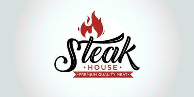 vintage steak house logo. retro style grill restaurant emblem. vector illustration