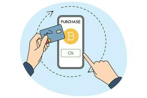 Person buying bitcoins online with credit card vector