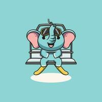 Cute elephant on chairlifts cartoon illustration vector