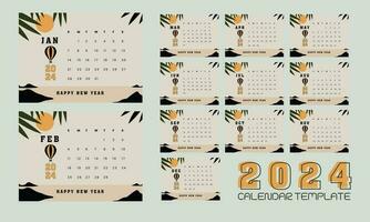 2024 calendar design with background vector