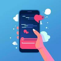 Digital empowerment - Showcase a vector illustration of a hand holding a phone, symbolizing the power of technology and connectivity. Embrace the digital age with this dynamic graphic.
