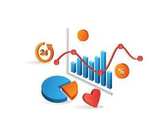 Business data analysis 24 hours non stop concept isometric illustration vector