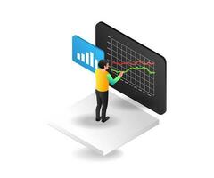 Flat isometric concept illustration of analyzing data on monitor vector