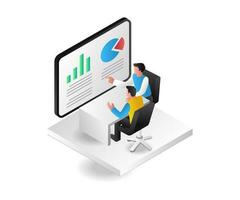 Isometric concept illustration of team analyzing data vector