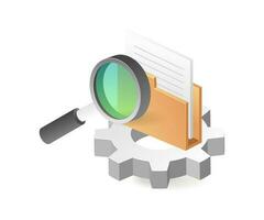 The process of searching data in a folder with a magnifying glass vector