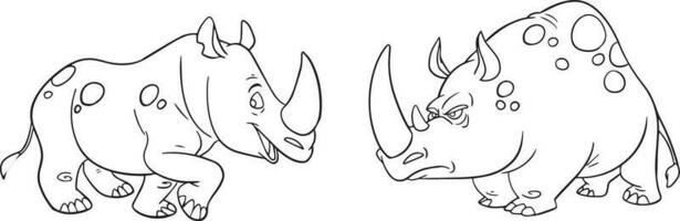 Coloring page with the image of cutes rhinoceros. Children's color draw book and activity game. Vector Rhino sheet icon.