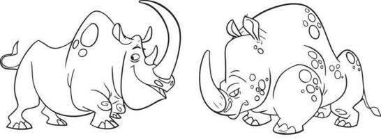 Coloring page with the image of cutes rhinoceros. Children's color draw book and activity game. Vector Rhino sheet icon.