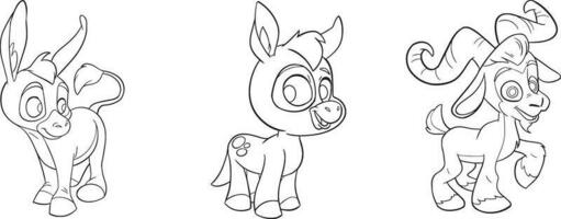 Easy donkey coloring page. Leaf icon vector. Vector design template for kids coloring book