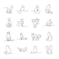 Cat single Line set logo icon design illustration vector