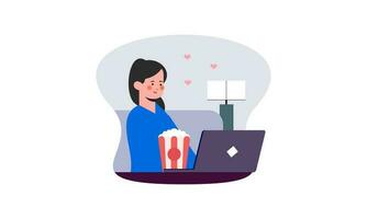 Computer screen with movie lover with popcorn illustration vector