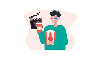 Computer screen with movie lover with popcorn illustration vector