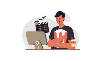 Computer screen with movie lover with popcorn illustration vector