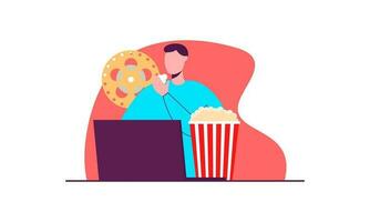 Computer screen with movie lover with popcorn illustration vector