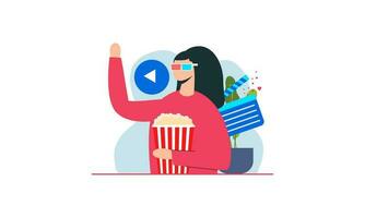 Computer screen with movie lover with popcorn illustration vector