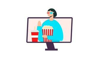 Computer screen with movie lover with popcorn illustration vector