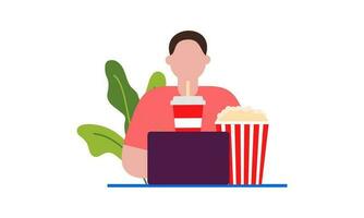 Computer screen with movie lover with popcorn illustration vector