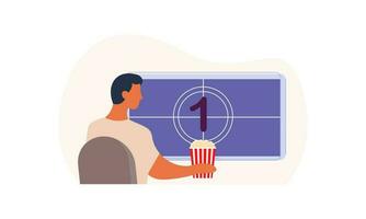 Computer screen with movie lover with popcorn illustration vector