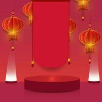 illustration of Chinese New Year red wall and red theme product display backgrounds vector