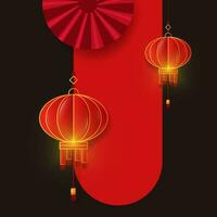 Traditional lunar year background with hanging lanterns. vector