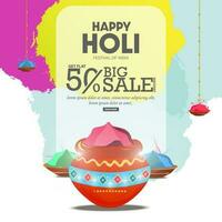 Big Sale Advertising Banner Design and colorful Holi powder spray background. Holi is the largest color festival celebrated in India. vector